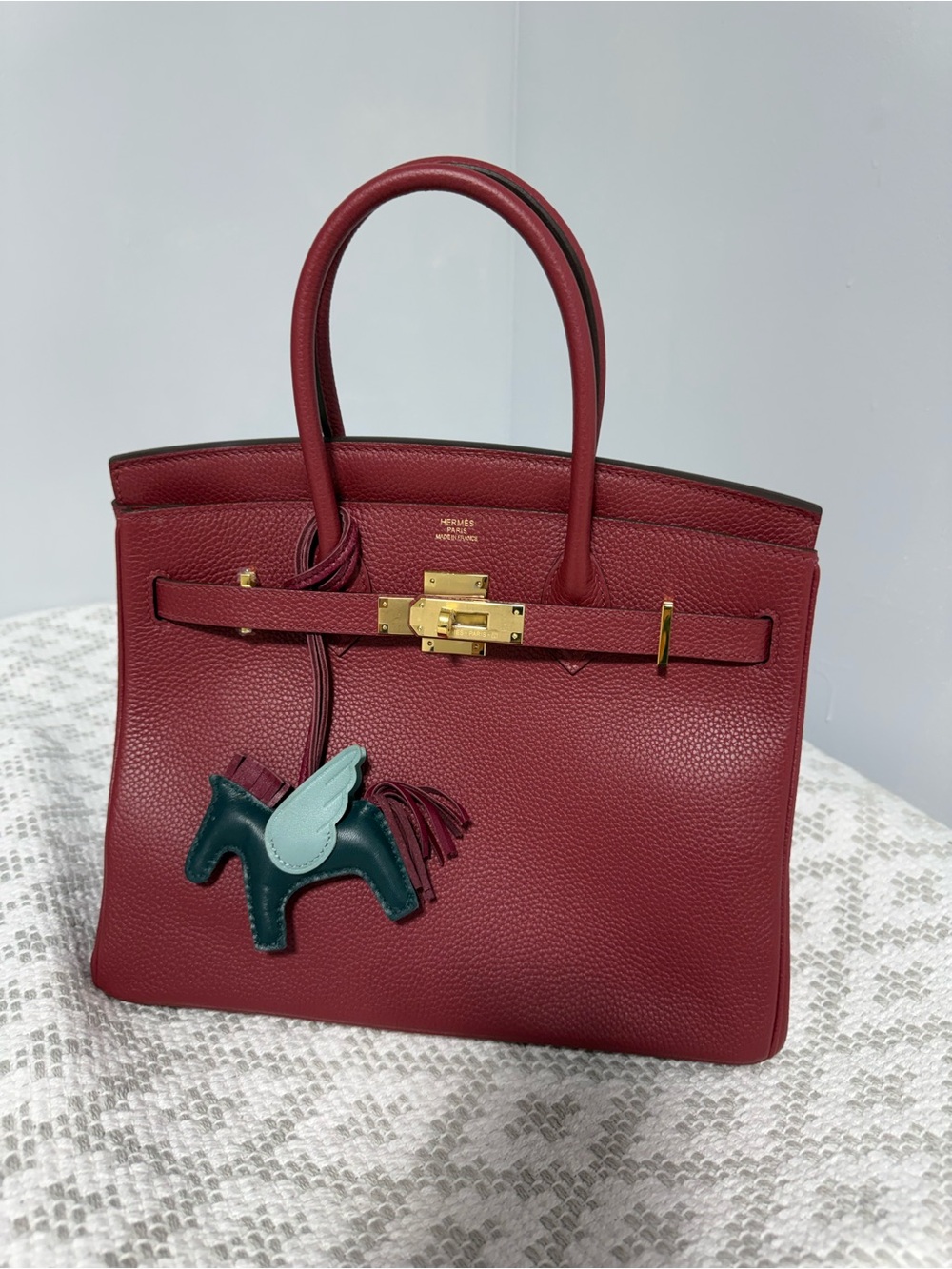 Red Togo Birkin-Style Leather Tote with Gold Hardware